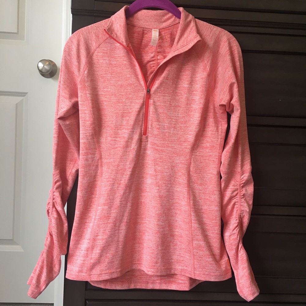 Lucy long sleeve coral pullover with ruched arms